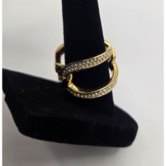 Michael Kors Gold-Tone Knot Crossover Interlocking Crossover Crystal Ring Size 7 - Picture 4 of 6